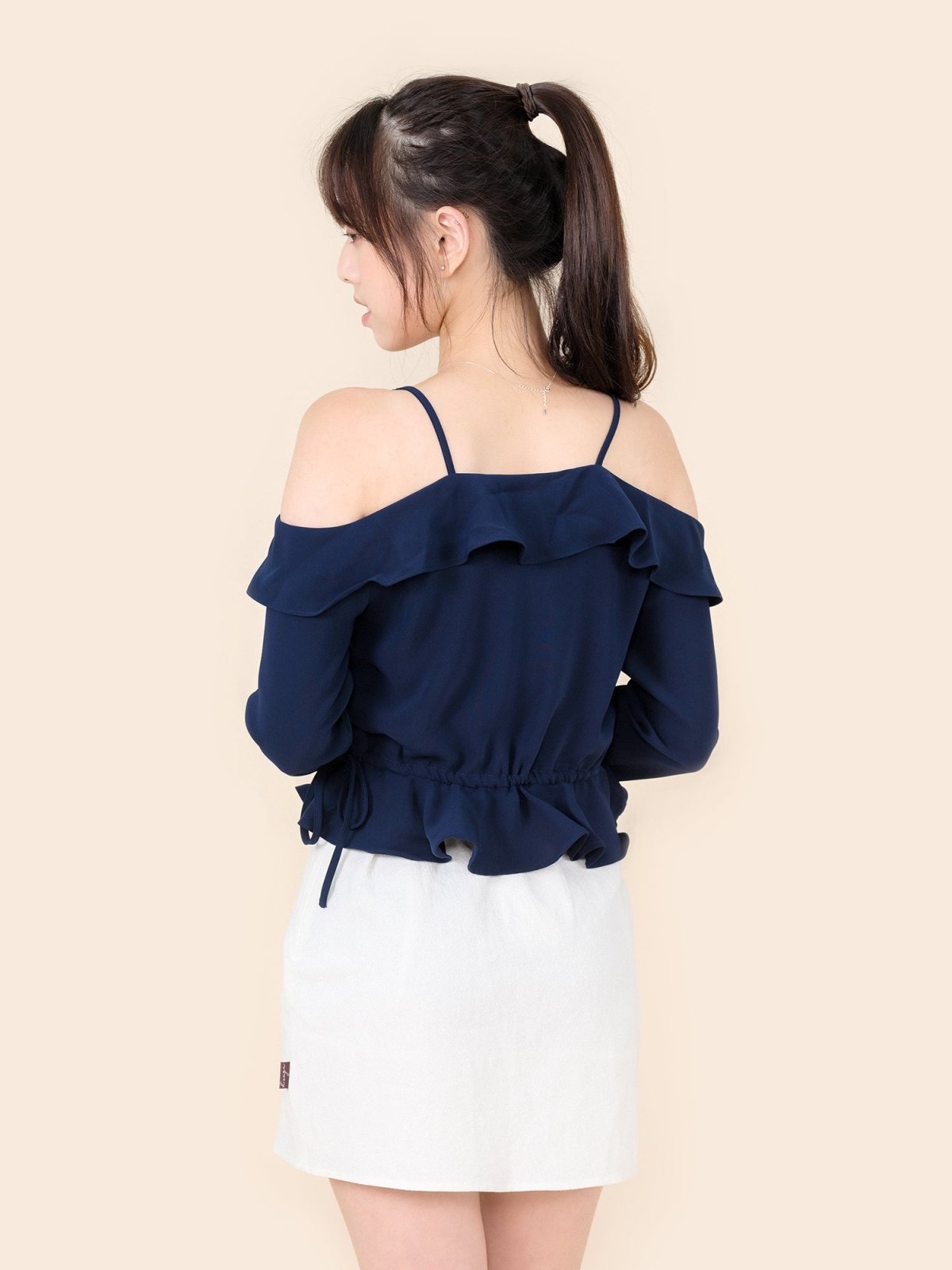 Cold Shoulder Blouse NAVY - DAG-DD7837-21NavyS - Navy Blue - S - D'ZAGE Designs