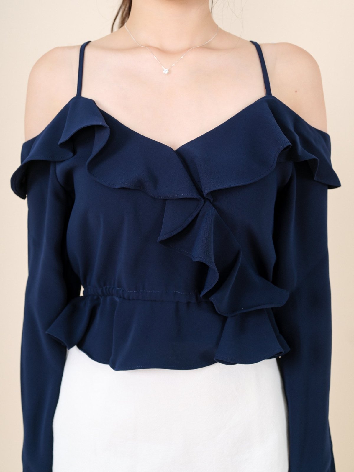 Cold Shoulder Blouse NAVY - DAG-DD7837-21NavyS - Navy Blue - S - D'ZAGE Designs