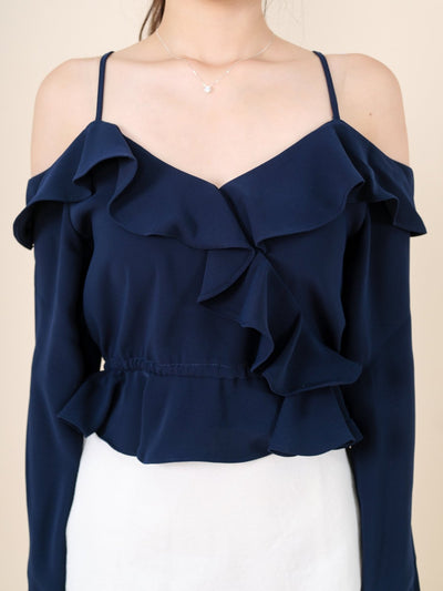 Cold Shoulder Blouse NAVY - DAG-DD7837-21NavyS - Navy Blue - S - D'ZAGE Designs