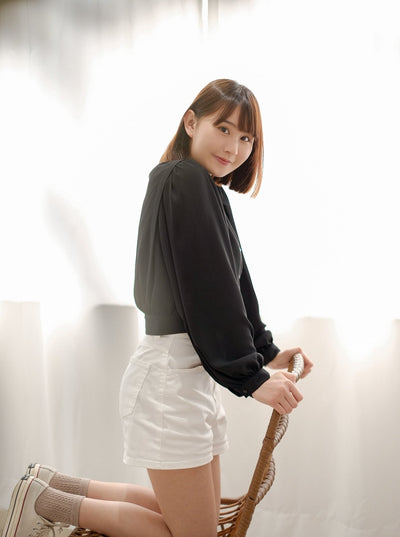 Cropped Button Up Blouse BLACK - DAG-DD7844-21BlackS - Black - S - D'ZAGE Designs