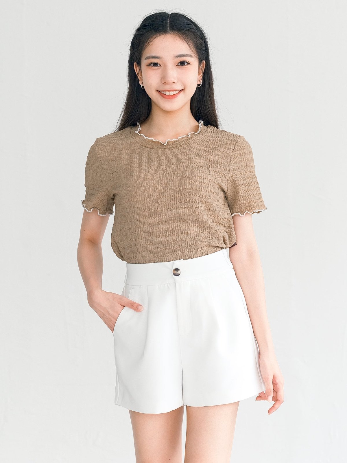 Terese Buttoned Pleated Shorts - DAG-G-220136WhiteS - Marshmallow White - S - D'ZAGE Designs
