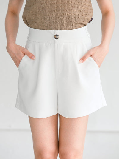 Terese Buttoned Pleated Shorts - DAG-G-220136WhiteS - Marshmallow White - S - D'ZAGE Designs