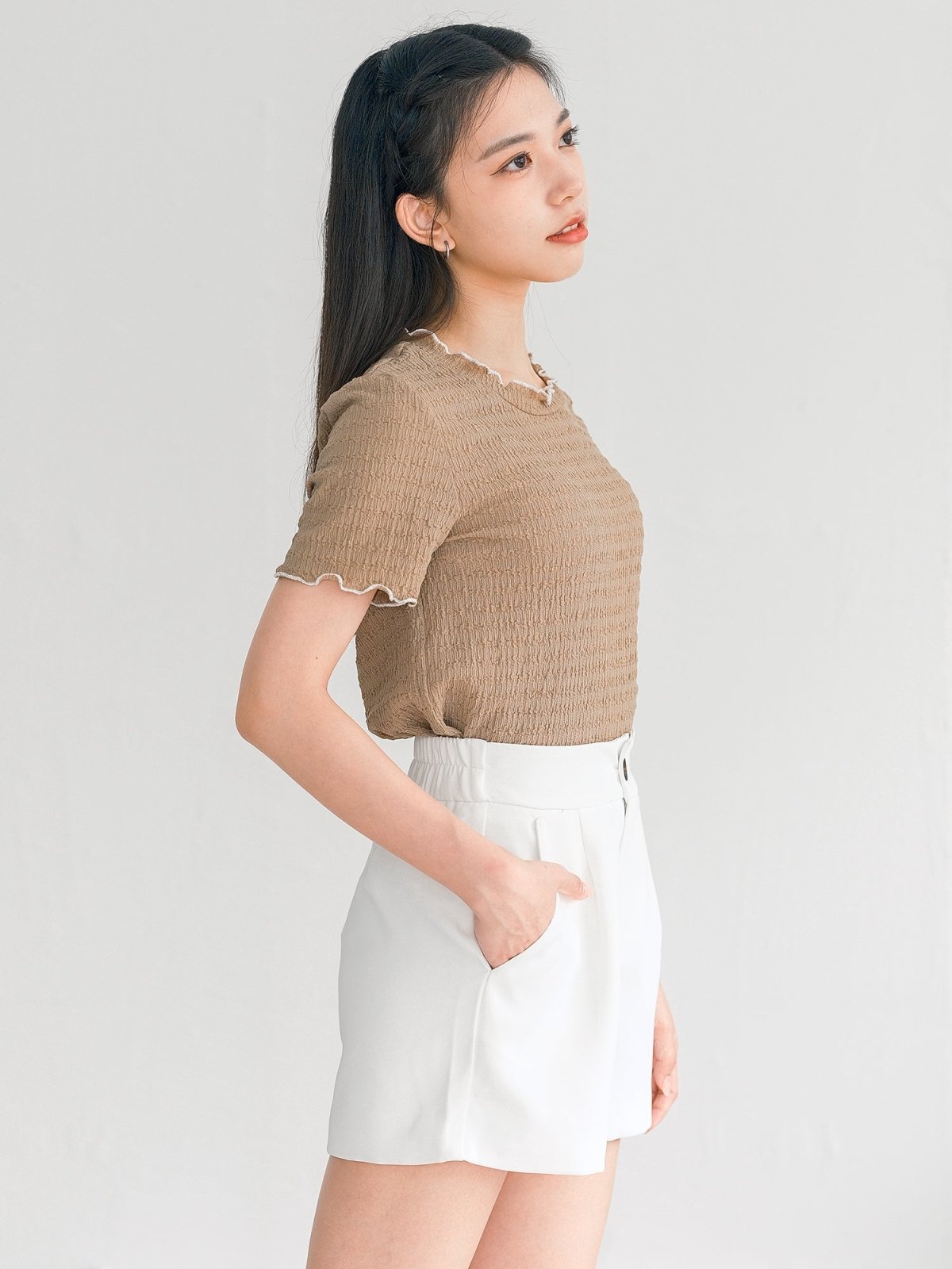 Terese Buttoned Pleated Shorts - DAG-G-220136WhiteS - Marshmallow White - S - D'ZAGE Designs