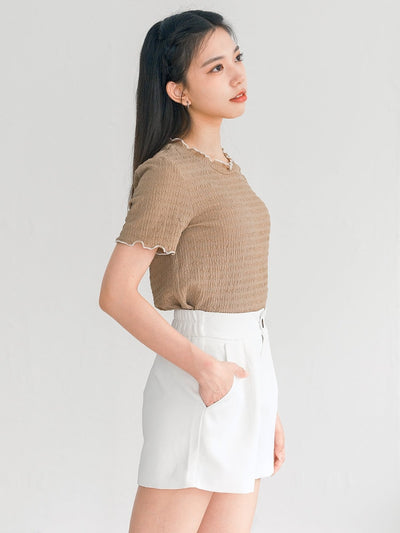 Terese Buttoned Pleated Shorts - DAG-G-220136WhiteS - Marshmallow White - S - D'ZAGE Designs