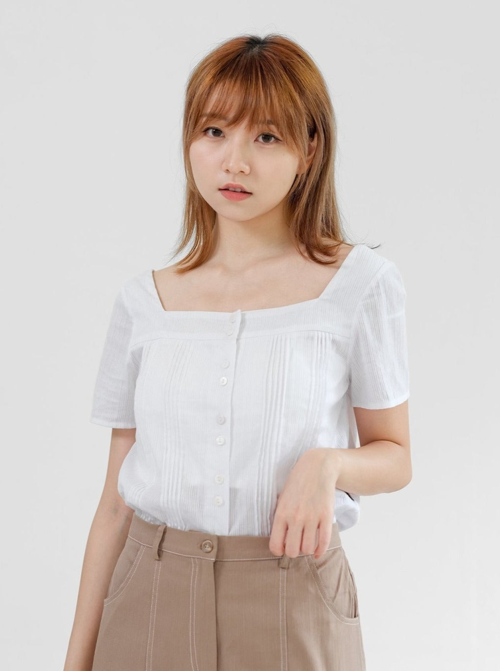 Heather Square Neck Cotton Top - DAG-DD0823-23WhiteS - White - S - D'ZAGE Designs