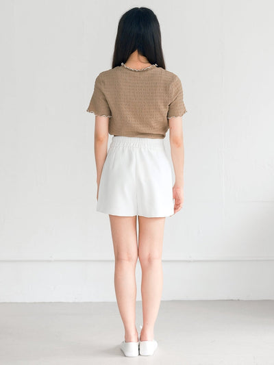 Terese Buttoned Pleated Shorts - DAG-G-220136WhiteS - Marshmallow White - S - D'ZAGE Designs