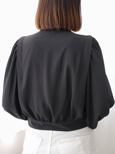 Cropped Button Up Blouse BLACK - DAG-DD7844-21BlackS - Black - S - D'ZAGE Designs