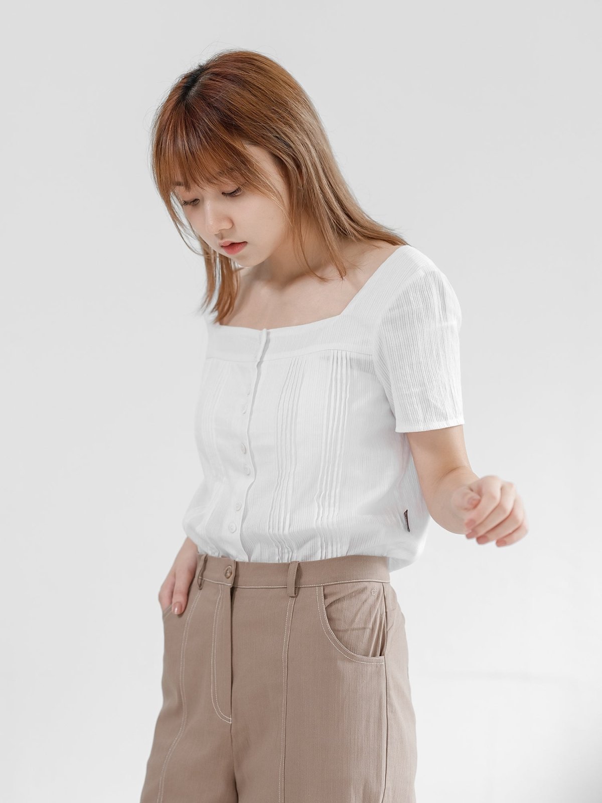 Heather Square Neck Cotton Top - DAG-DD0823-23WhiteS - White - S - D'ZAGE Designs