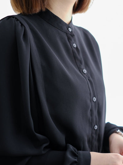 Cropped Button Up Blouse BLACK - DAG-DD7844-21BlackS - Black - S - D'ZAGE Designs