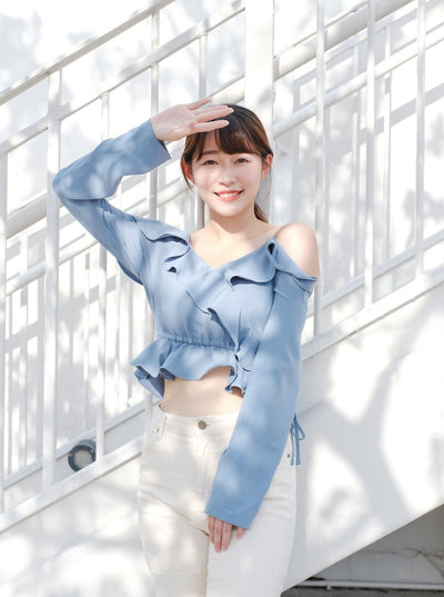 Cold Shoulder Blouse SLATE - DAG-DD7837-21SlateS - Baby Blue - S - D'ZAGE Designs