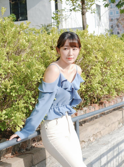 Cold Shoulder Blouse SLATE - DAG-DD7837-21SlateS - Baby Blue - S - D'ZAGE Designs