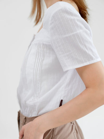 Heather Square Neck Cotton Top - DAG-DD0823-23WhiteS - White - S - D'ZAGE Designs
