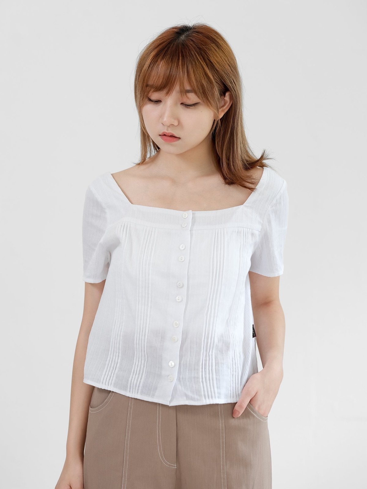 Heather Square Neck Cotton Top - DAG-DD0823-23WhiteS - White - S - D'ZAGE Designs