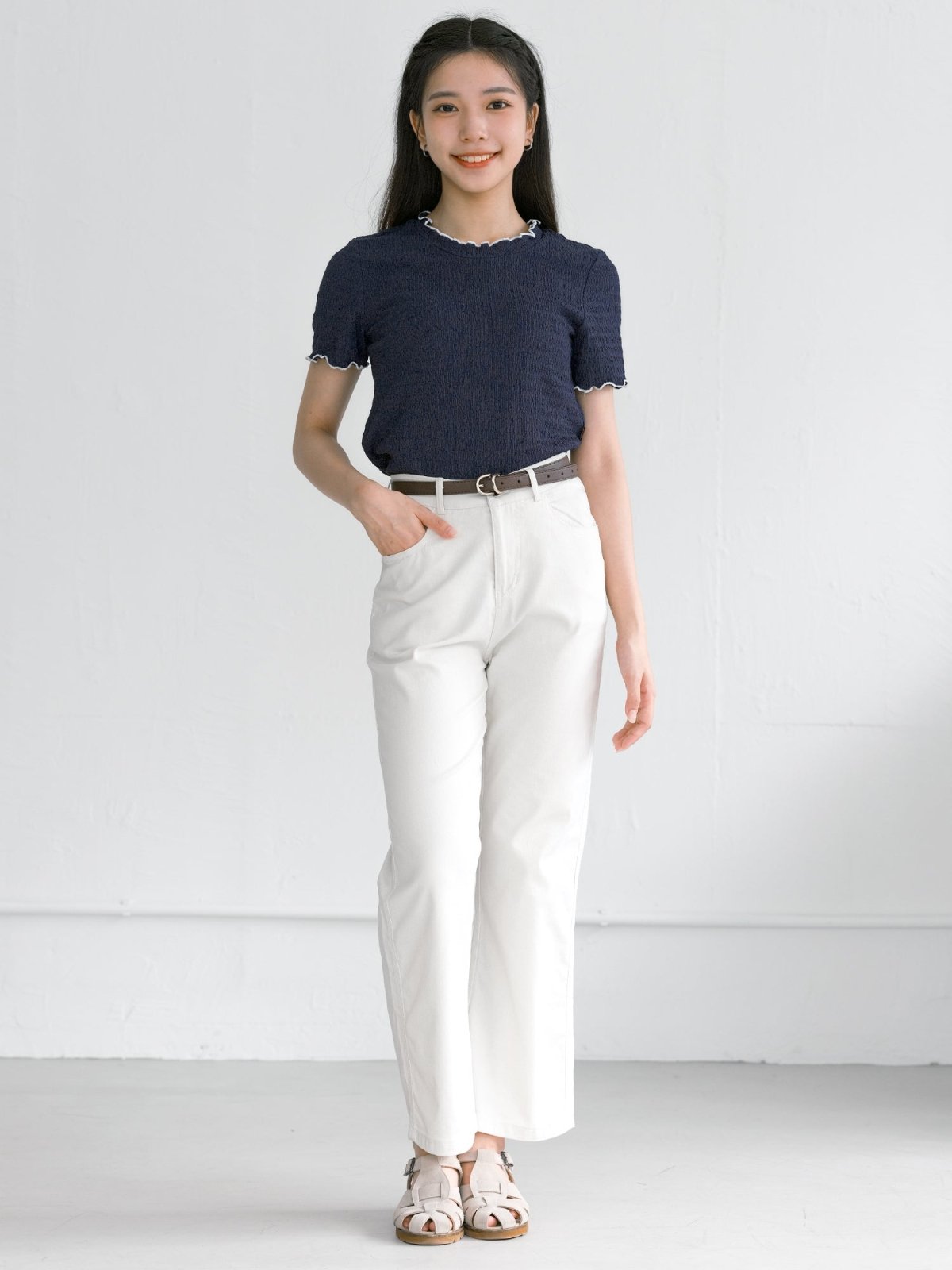 Eve Must-Have Wrinkle Ruffle Tee - DAG-DD0363-23NavyWhiteS - Navy White Hem - S - D'ZAGE Designs
