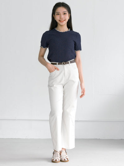 Eve Must-Have Wrinkle Ruffle Tee - DAG-DD0363-23NavyWhiteS - Navy White Hem - S - D'ZAGE Designs