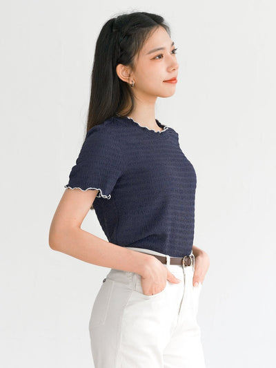 Eve Must-Have Wrinkle Ruffle Tee - DAG-DD0363-23NavyWhiteS - Navy White Hem - S - D'ZAGE Designs