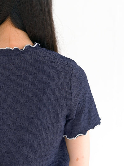 Eve Must-Have Wrinkle Ruffle Tee - DAG-DD0363-23NavyWhiteS - Navy White Hem - S - D'ZAGE Designs
