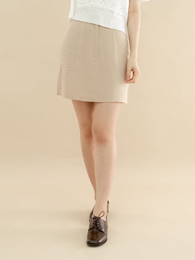 Patch Pocket Skirt ALMOND - DAG-DD8660-21AlmondS - Beige - S - D'ZAGE Designs