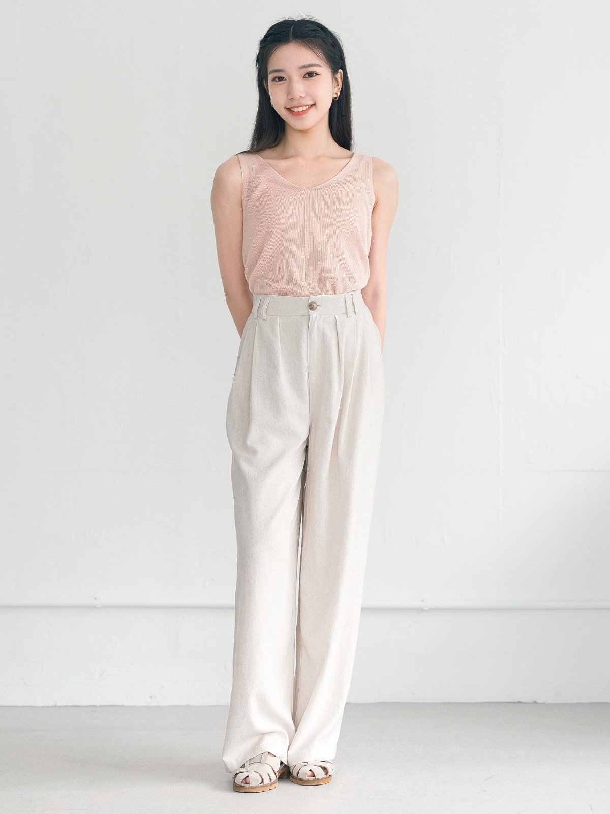 Paya Pleated Linen Cotton Pants - DAG-G-220172IvoryS - Linen - S - D'ZAGE Designs
