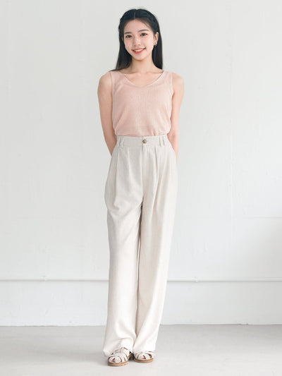 Paya Pleated Linen Cotton Pants - DAG-G-220172IvoryS - Linen - S - D'ZAGE Designs