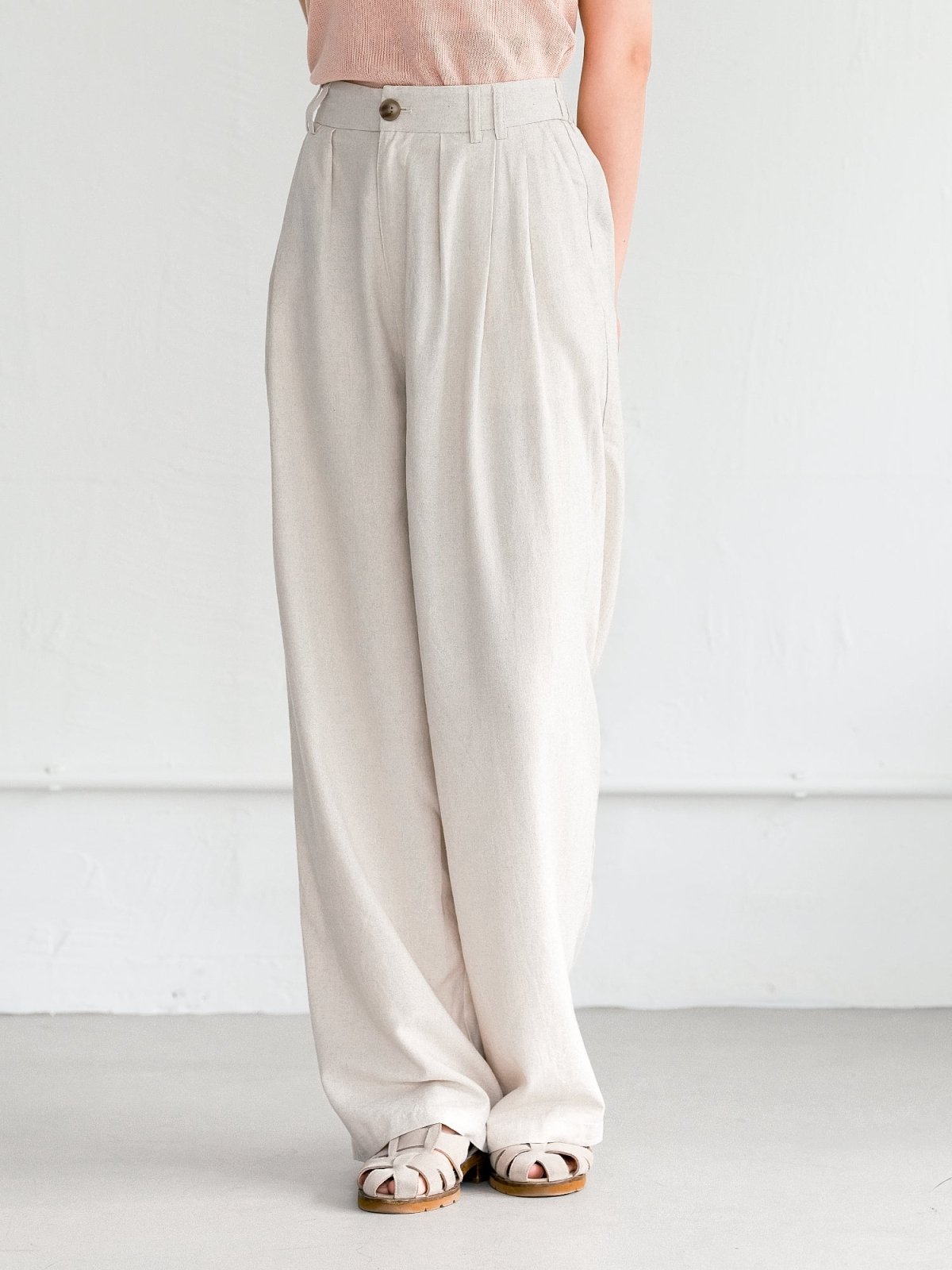 Paya Pleated Linen Cotton Pants - DAG-G-220172IvoryS - Linen - S - D'ZAGE Designs