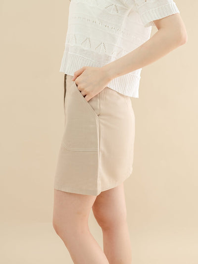 Patch Pocket Skirt ALMOND - DAG-DD8660-21AlmondS - Beige - S - D'ZAGE Designs
