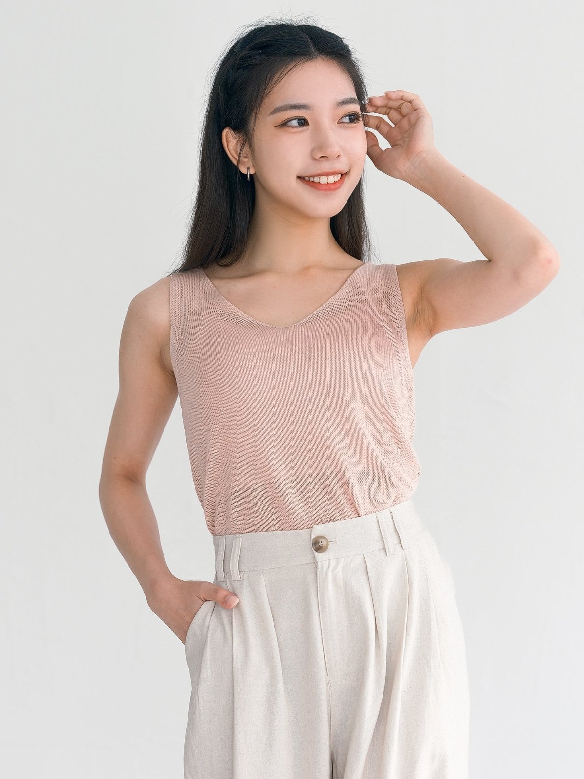 Brook [Extra Comfy] Sleeveless Knit Top - DAG-G-220175PinkF - Pink - F - D'ZAGE Designs