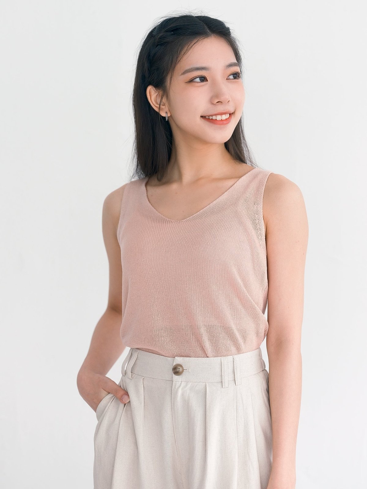Brook [Extra Comfy] Sleeveless Knit Top - DAG-G-220175PinkF - Pink - F - D'ZAGE Designs