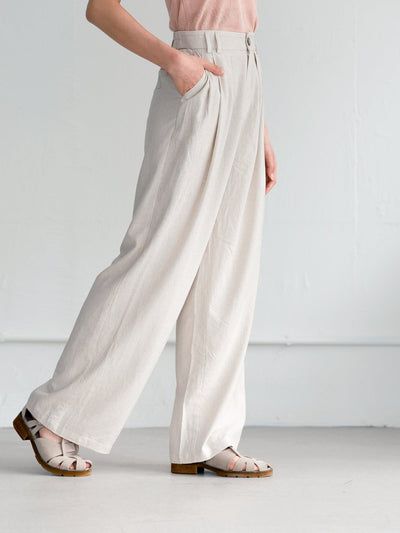 Paya Pleated Linen Cotton Pants - DAG-G-220172IvoryS - Linen - S - D'ZAGE Designs