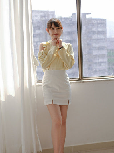 High Neck Cut-Out Blouse - DAG-DD7849-21ButterS - Butter - S - D'ZAGE Designs