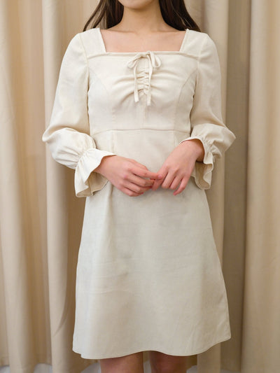 Corduroy Front Gathered Dress - DAG-DD8798-21CreamPuffS - Mochi Ivory - S - D'ZAGE Designs