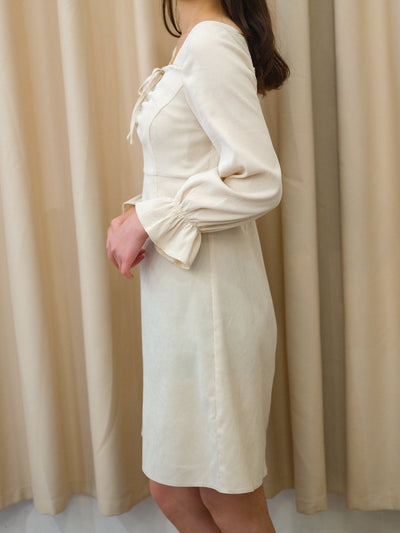 Corduroy Front Gathered Dress - DAG-DD8798-21CreamPuffS - Mochi Ivory - S - D'ZAGE Designs