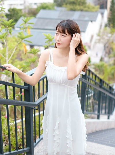 A-Line Ruffle Midi Dress - DAG-DD7839-21IvoryS - Marshmallow White - S - D'ZAGE Designs