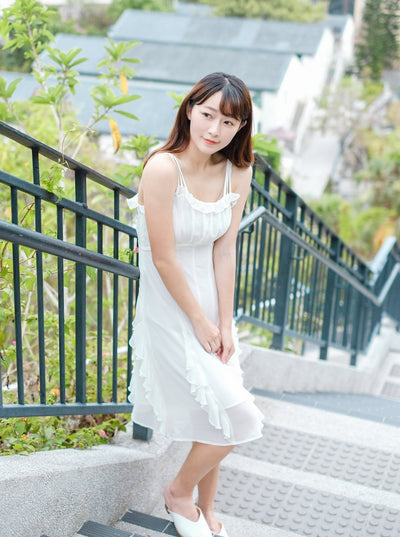 A-Line Ruffle Midi Dress - DAG-DD7839-21IvoryS - Marshmallow White - S - D'ZAGE Designs