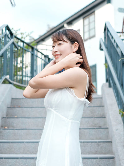 A-Line Ruffle Midi Dress - DAG-DD7839-21IvoryS - Marshmallow White - S - D'ZAGE Designs