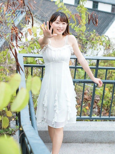 A-Line Ruffle Midi Dress - DAG-DD7839-21IvoryS - Marshmallow White - S - D'ZAGE Designs