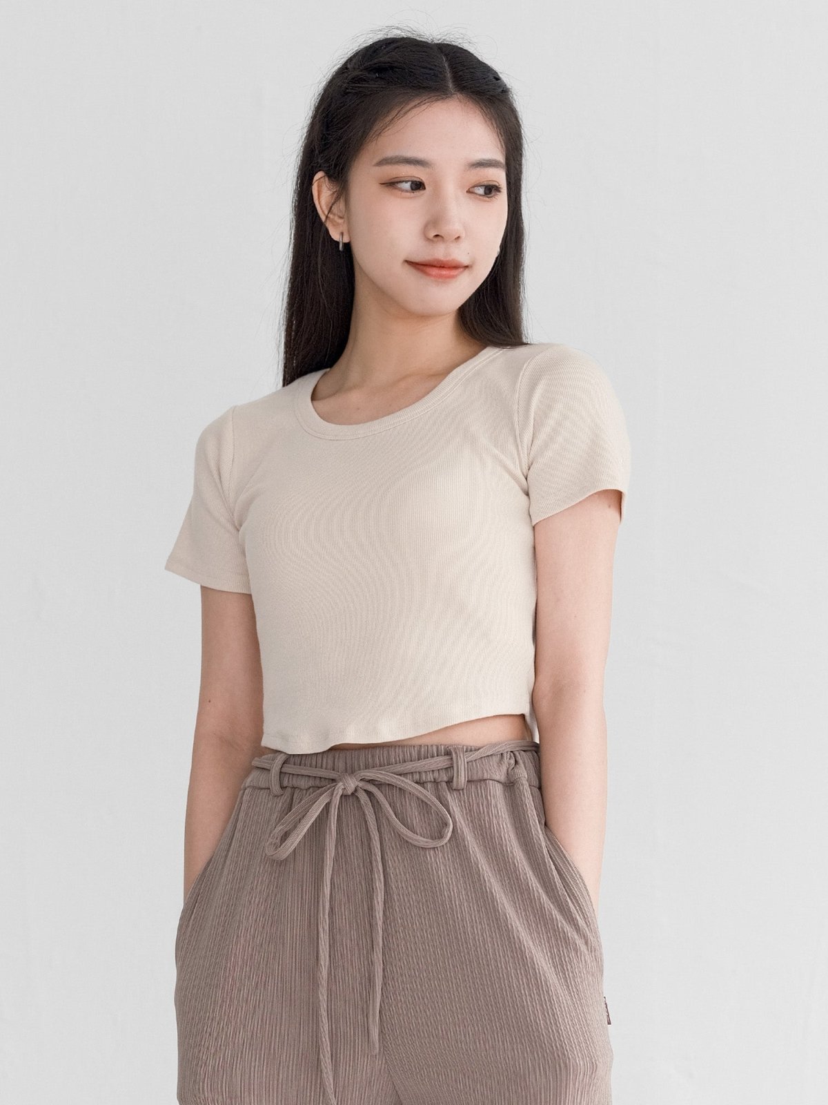 Bema Short Sleeve Crop Tee - DAG-G-220179IvoryF - Ivory Cream - F - D'ZAGE Designs