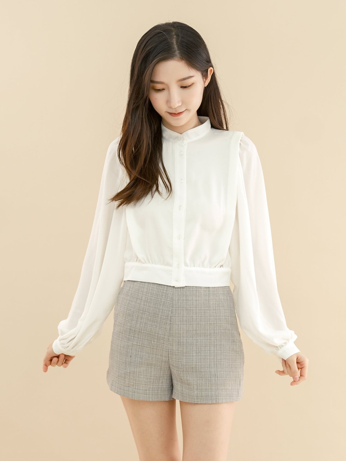 Cropped Button Up Blouse IVORY - DAG-DD7844-21IvoryXS - Marshmallow White - XS - D'ZAGE Designs