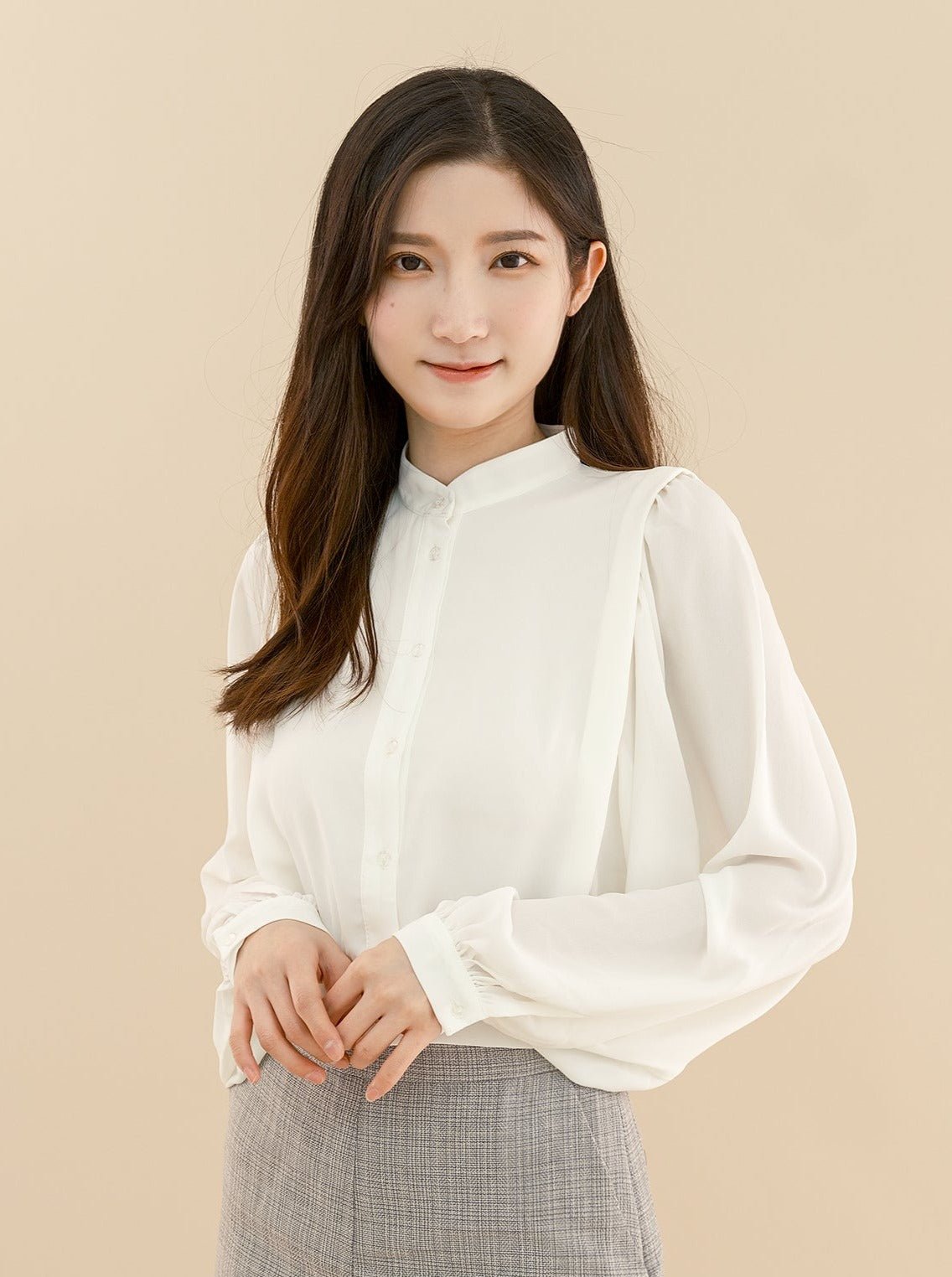 Cropped Button Up Blouse IVORY - DAG-DD7844-21IvoryXS - Marshmallow White - XS - D'ZAGE Designs