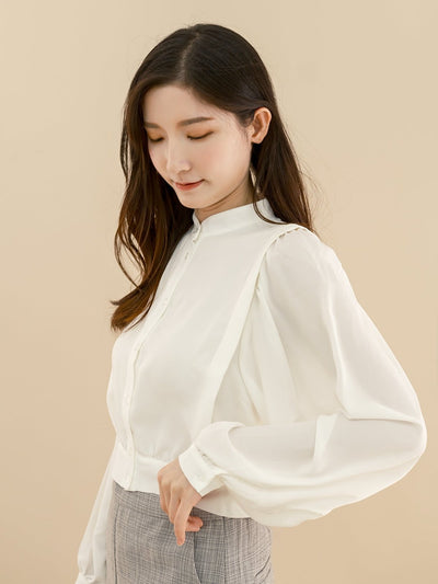 Cropped Button Up Blouse IVORY - DAG-DD7844-21IvoryXS - Marshmallow White - XS - D'ZAGE Designs