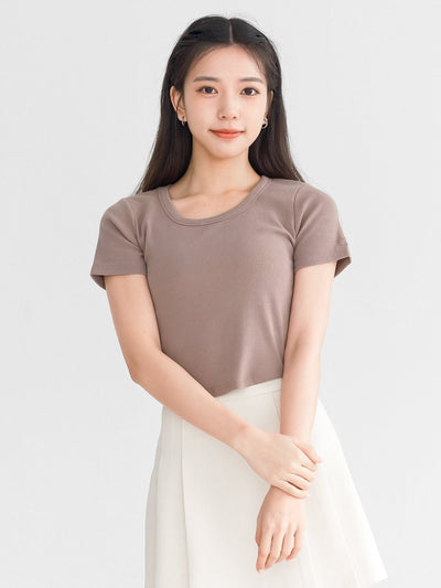 Bema Short Sleeve Crop Tee - DAG-G-220179BrownieF - Brownie - F - D'ZAGE Designs