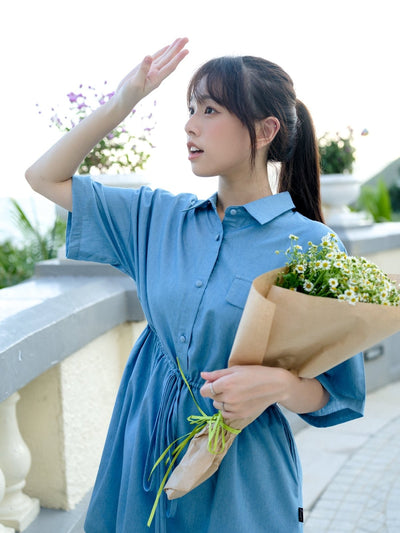 Button-down adjustable Mini Dress Light Denim - DAG-DD9146-22LightDenimF - Light Denim - F - D'ZAGE Designs