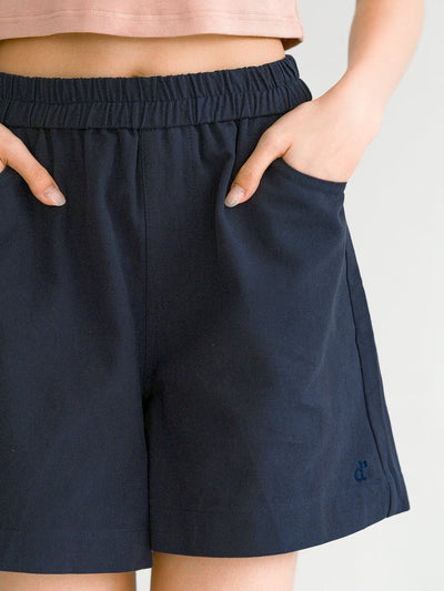 Hannah Elastic Cotton Shorts - DAG-G-220174BlueF - Navy Blue - F - D'ZAGE Designs