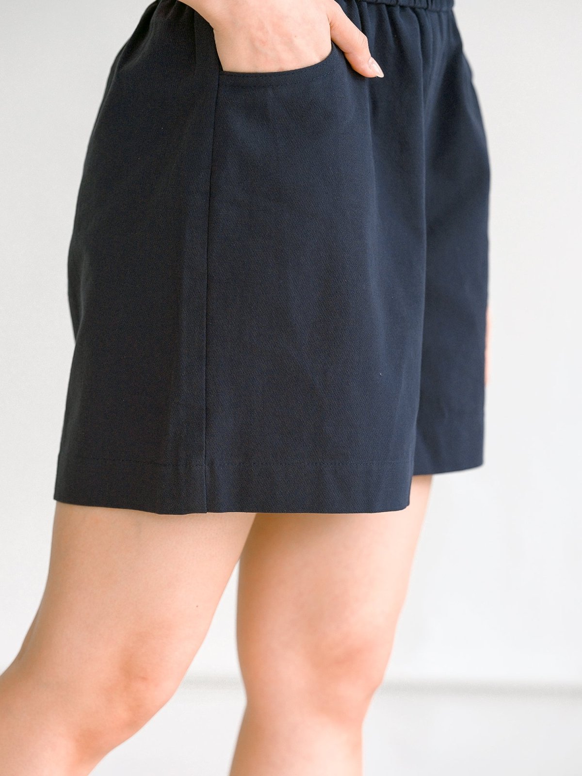 Hannah Elastic Cotton Shorts - DAG-G-220174BlueF - Navy Blue - F - D'ZAGE Designs
