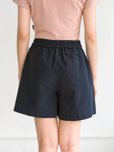 Hannah Elastic Cotton Shorts - DAG-G-220174BlueF - Navy Blue - F - D'ZAGE Designs