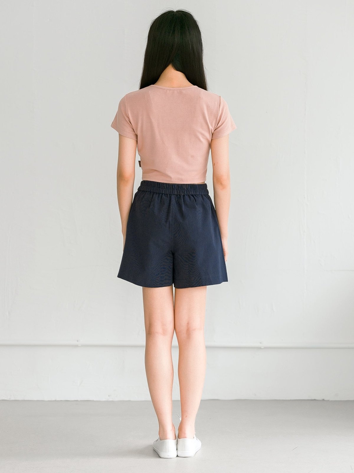 Hannah Elastic Cotton Shorts - DAG-G-220174BlueF - Navy Blue - F - D'ZAGE Designs