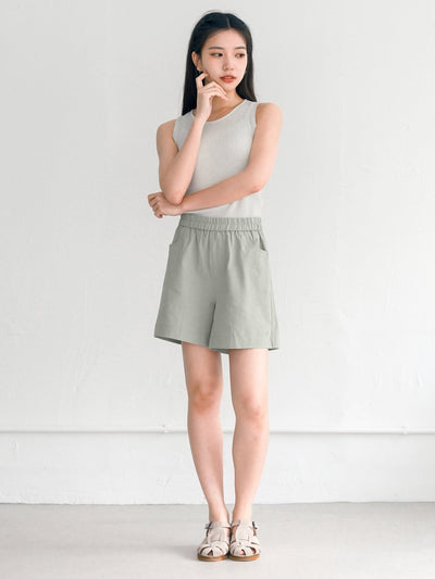 Hannah Elastic Cotton Shorts - DAG-G-220174GreyF - Stone Blue - F - D'ZAGE Designs