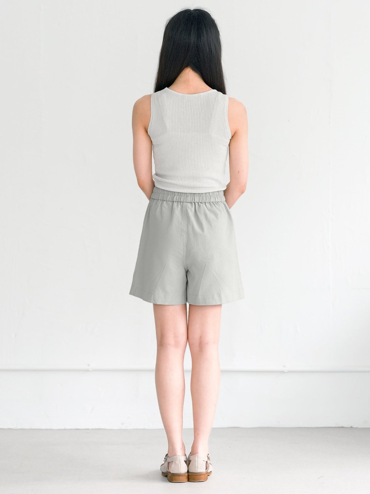 Hannah Elastic Cotton Shorts - DAG-G-220174GreyF - Stone Blue - F - D'ZAGE Designs