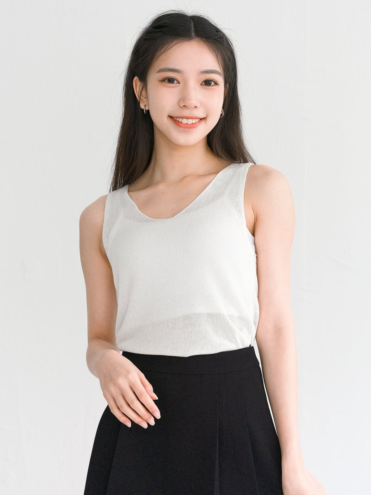 Brook [Extra Comfy] Sleeveless Knit Top - DAG-G-220175WhiteF - Mochi Ivory - F - D'ZAGE Designs