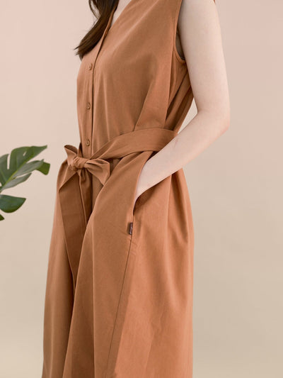 Ellie Tie-Front Pleated Midi Dress - DAG-DD9333-22BrickRedF - Sunset Orange - F - D'ZAGE Designs